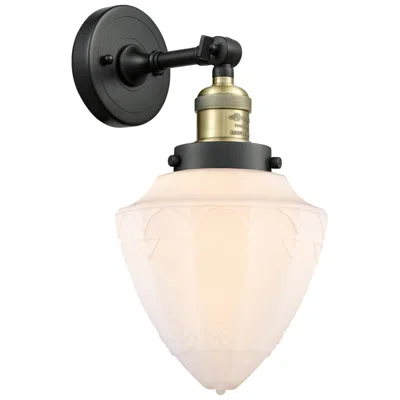 Innovations Lighting Franklin Restoration Bullet 7" Black Antique Brass Sconce W/ White Sha