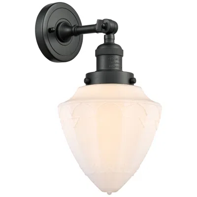 Innovations Lighting Franklin Restoration Bullet 7" Matte Black Sconce W/ Matte White Shade