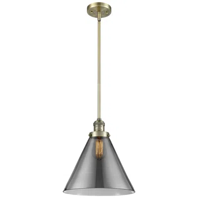 Innovations Lighting Franklin Restoration Cone 12" Brass Stemmed Mini Pendant W/ Smoke Shad