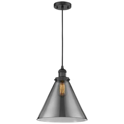 Innovations Lighting Franklin Restoration Cone 12" Led Mini Pendant - Matte Black - Plated Smoke