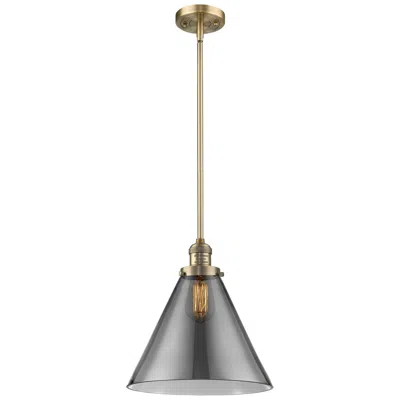 Innovations Lighting Franklin Restoration Cone 12" Mini Pendant - Brushed Brass - Plated Smoke