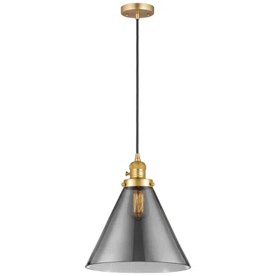 Innovations Lighting Franklin Restoration Cone 12" Mini Pendant - Satin Gold - Plated Smoke