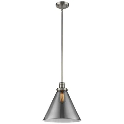 Innovations Lighting Franklin Restoration Cone 16" Nickel Led Stem Hung Pendant W/ Smoke Sh