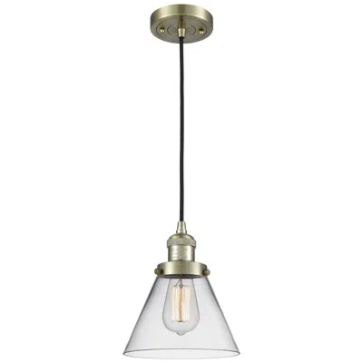 Innovations Lighting Franklin Restoration Cone 8" Brass Corded Mini Pendant W/ Clear Shade