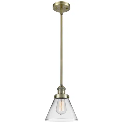 Innovations Lighting Franklin Restoration Cone 8" Brass Stemmed Mini Pendant W/ Clear Shade