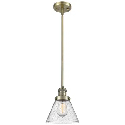 Innovations Lighting Franklin Restoration Cone 8" Brass Stemmed Mini Pendant W/ Seedy Shade