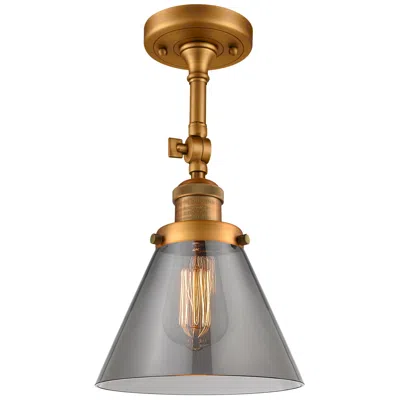 Innovations Lighting Franklin Restoration Cone 8" Brushed Brass Semi Flush Mount W/ Smoke S
