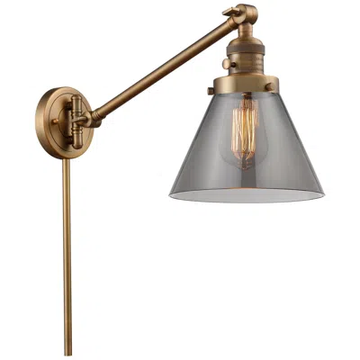 Innovations Lighting Franklin Restoration Cone 8" Brushed Brass Swing Arm W/ Plated Smoke S