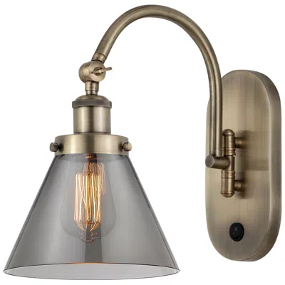 Innovations Lighting Franklin Restoration Cone 8" Led Sconce - Brass Finish - Plated Smoke