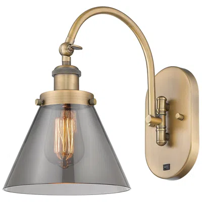 Innovations Lighting Franklin Restoration Cone 8" Led Sconce - Brass Finish - Plated Smoke