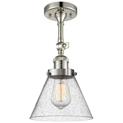 Innovations Lighting Franklin Restoration Cone 8" Polished Nickel Semi Flush W/ Seedy Shade