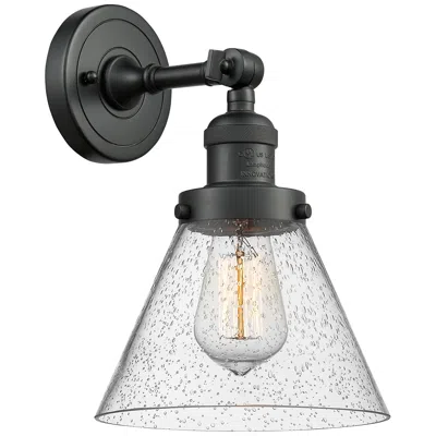 Innovations Lighting Franklin Restoration Cone 8"h Black Sconce W/ Seedy Glass
