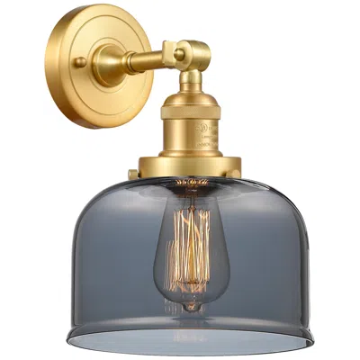 Innovations Lighting Franklin Restoration Large Bell 8" Satin Gold Sconce W/ Plated Smoke S
