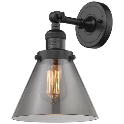 Innovations Lighting Franklin Restoration Large Cone 8" Matte Black Sconce W/ Plated Smoke