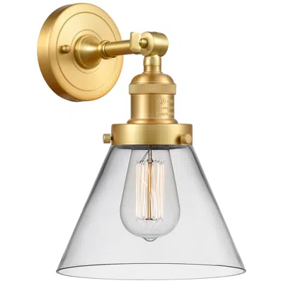 Innovations Lighting Franklin Restoration Large Cone 8" Satin Gold Sconce W/ Clear Shade