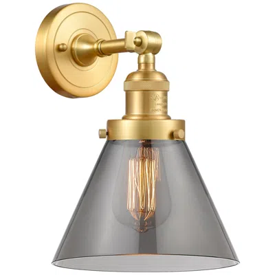 Innovations Lighting Franklin Restoration Large Cone 8" Satin Gold Sconce W/ Plated Smoke S