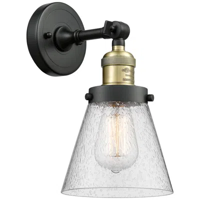 Innovations Lighting Franklin Restoration Small Cone 6" Black Brass Sconce W/ Seedy Shade