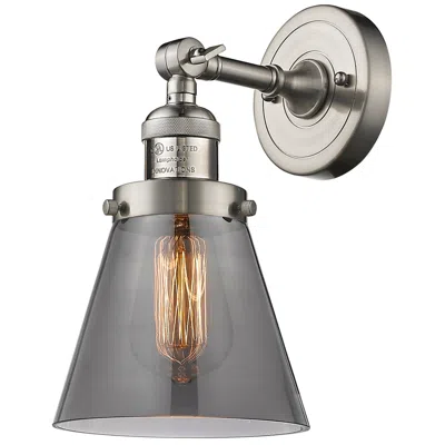 Innovations Lighting Franklin Restoration Small Cone 6" Brushed Nickel Sconce W/ Smoke Shad