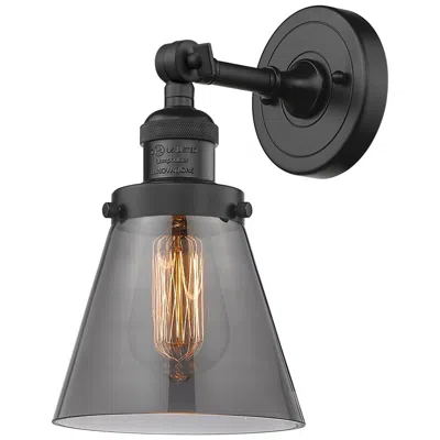 Innovations Lighting Franklin Restoration Small Cone 6" Matte Black Sconce W/ Plated Smoke