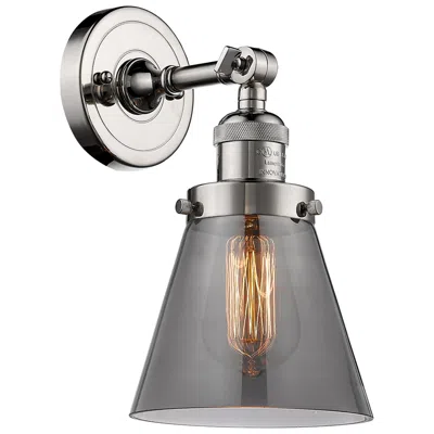 Innovations Lighting Franklin Restoration Small Cone 6" Polished Nickel Sconce W/ Smoke Sha