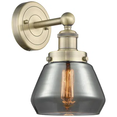 Innovations Lighting Fulton 10"high Antique Brass Sconce With Plated Smoke Shade