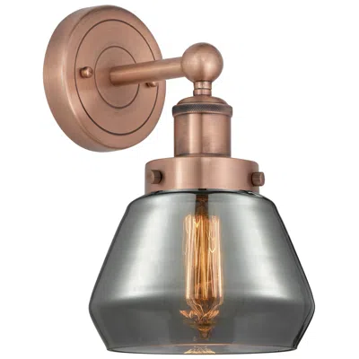 Innovations Lighting Fulton 10"high Antique Copper Sconce With Plated Smoke Shade
