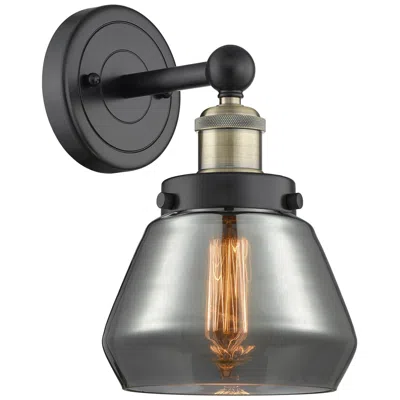 Innovations Lighting Fulton 10"high Black Antique Brass Sconce With Plated Smoke Shade