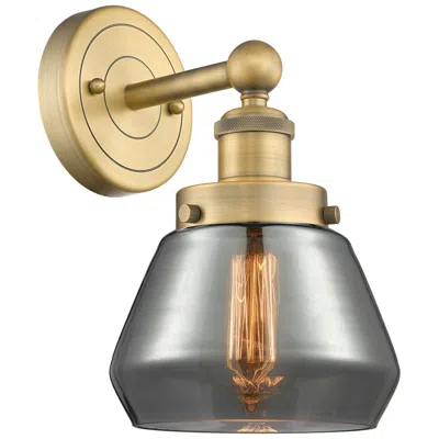Innovations Lighting Fulton 10"high Brushed Brass Sconce With Plated Smoke Shade