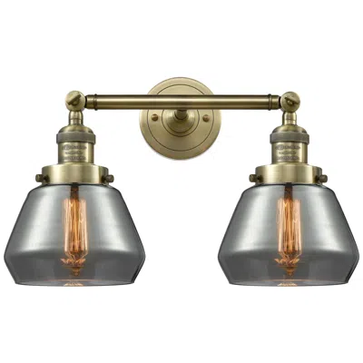 Innovations Lighting Fulton 16.5"w 2 Light Antique Brass Bath Vanity Light W/ Plated Smoke