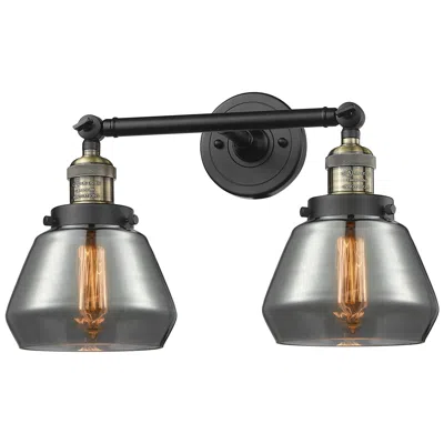 Innovations Lighting Fulton 16.5"w 2 Light Black Brass Bath Vanity Light W/ Plated Smoke Sh