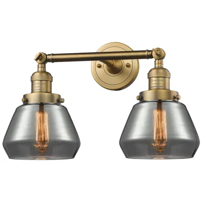 Innovations Lighting Fulton 16.5"w 2 Light Brushed Brass Bath Vanity Light W/ Plated Smoke