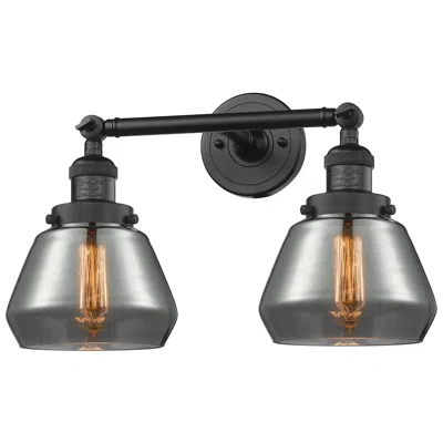 Innovations Lighting Fulton 16.5"w 2 Light Matte Black Bath Vanity Light W/ Plated Smoke Sh