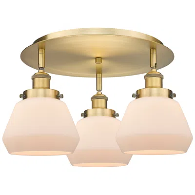 Innovations Lighting Fulton 18.25"w 3 Light Brushed Brass Flush Mount W/ Matte White Glass