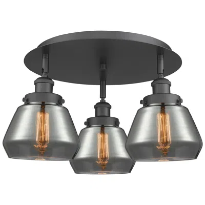 Innovations Lighting Fulton 18.25"w 3 Light Matte Black Flush Mount W/ Plated Smoke Glass S