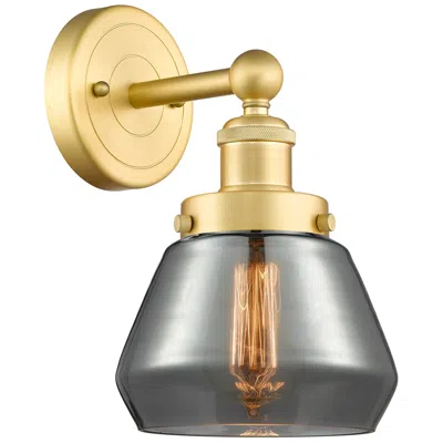 Innovations Lighting Fulton 2.25" High Satin Gold Sconce With Plated Smoke Shade