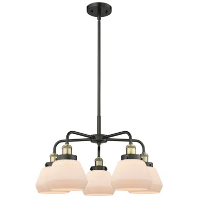 Innovations Lighting Fulton 24.5"w 5 Light Black Brass Stem Hung Chandelier W/ White Shade