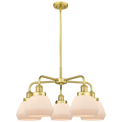 Innovations Lighting Fulton 24.5"w 5 Light Satin Gold Stem Hung Chandelier W/ White Shade