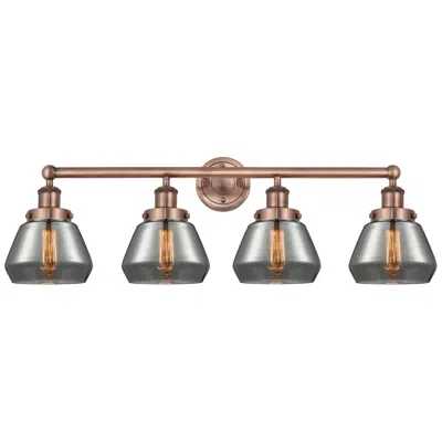 Innovations Lighting Fulton 33.5"w 4 Light Antique Copper Bath Light With Plated Smoke Shad