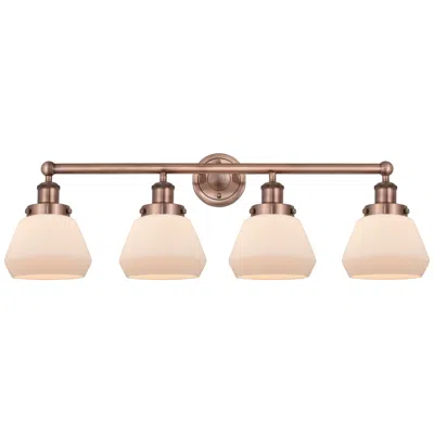 Innovations Lighting Fulton 33.5"w 4 Light Antique Copper Bath Vanity Light With White Shad
