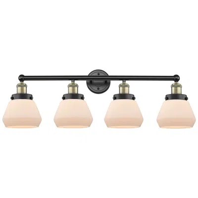 Innovations Lighting Fulton 33.5"w 4 Light Black Brass Bath Vanity Light W/ Matte White Sha