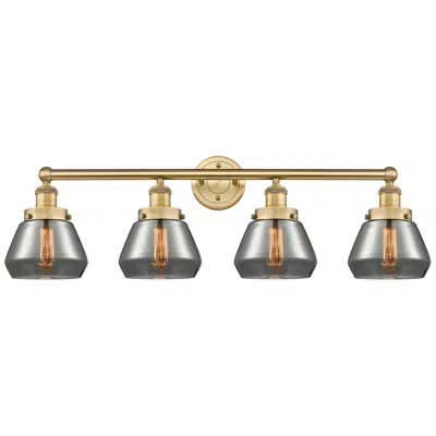Innovations Lighting Fulton 33.5"w 4 Light Brushed Brass Bath Vanity Light W/ Plated Smoke