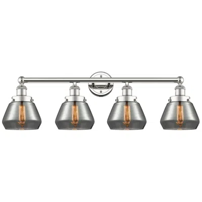 Innovations Lighting Fulton 33.5"w 4 Light Polished Nickel Bath Light With Plated Smoke Sha