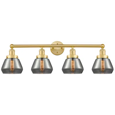 Innovations Lighting Fulton 33.5"w 4 Light Satin Gold Bath Vanity Light W/ Plated Smoke Sha