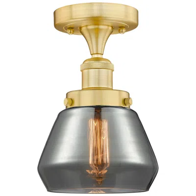 Innovations Lighting Fulton 6.5" Wide Satin Gold Semi.flush Mount With Plated Smoke Glass S