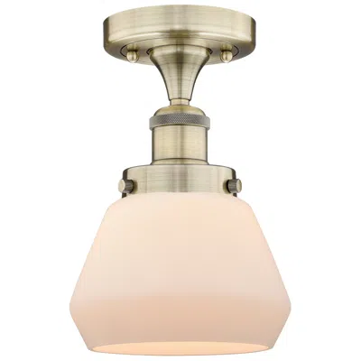Innovations Lighting Fulton 6.5"w Antique Brass Semi.flush Mount With Matte White Glass Sha