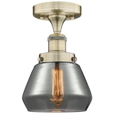 Innovations Lighting Fulton 6.5"w Antique Brass Semi.flush Mount With Plated Smoke Glass Sh