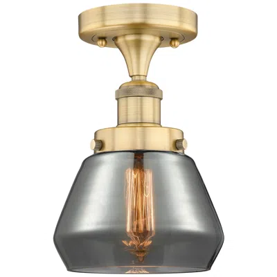 Innovations Lighting Fulton 6.5"w Brushed Brass Semi.flush Mount With Plated Smoke Glass Sh In Gray