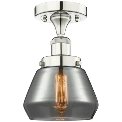 Innovations Lighting Fulton 6.5"w Polished Nickel Semi.flush Mount With Plated Smoke Glass