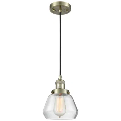Innovations Lighting Fulton 7" Antique Brass Cord Hung Mini Pendant W/ Clear Shade