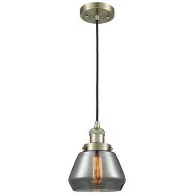 Innovations Lighting Fulton 7" Antique Brass Cord Hung Mini Pendant W/ Plated Smoke Shade